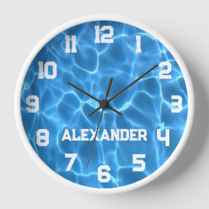 Horloge Nom d'athlète Piscine Aqua Bleu