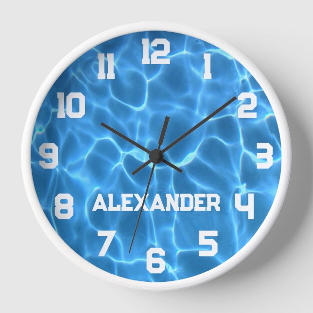 Horloge Nom d'athlète Piscine Aqua Bleu (Recto)