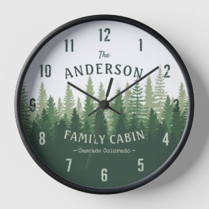 Horloge Nom de famille Cabine Emplacement Pine Tree Forest