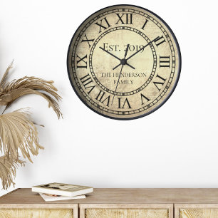 Horloge Nom de famille élégant vintage chiffre romain rust