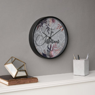 Horloge Nom de famille Floral Damask