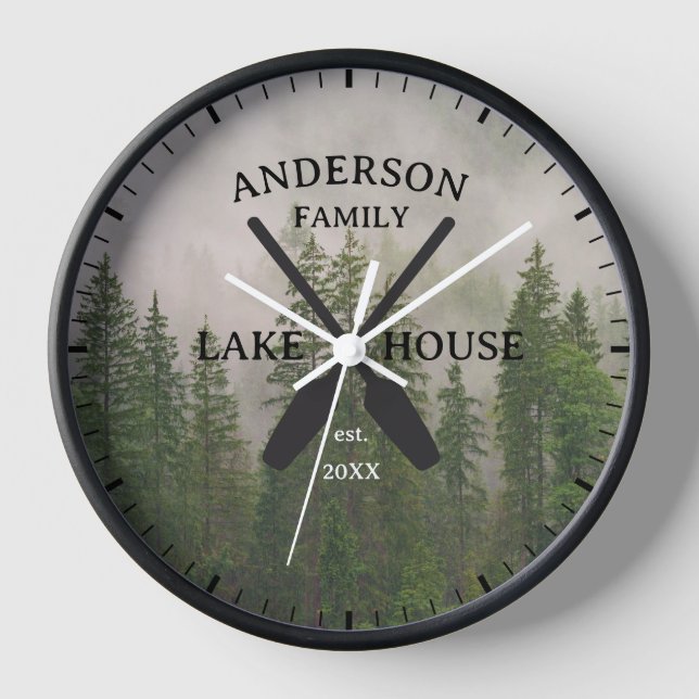 Horloge Nom de famille personnalisé Lake House (Recto)