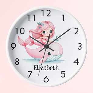 Horloge Nom de la fille rose de la baleine de sirène