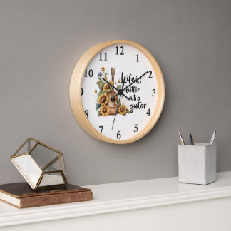 Horloge Nom de la Personnaliser Guitare avec tournesol