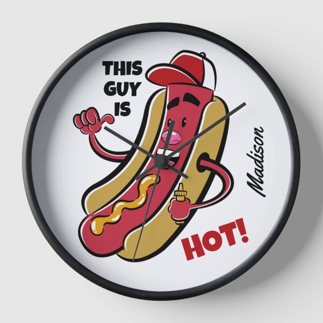 Horloge Nom et texte personnalisés Hot Dog (Recto)
