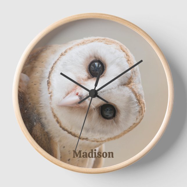 Horloge Nom personnalisé Cute Barn Owl (Recto)