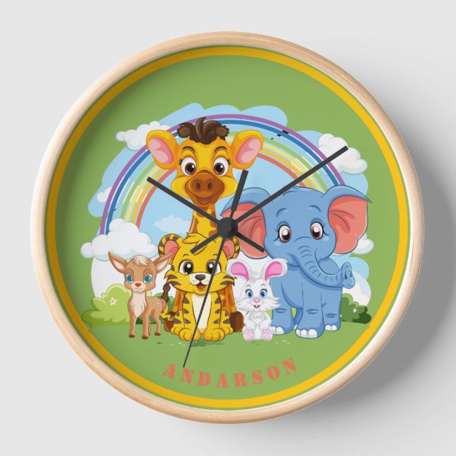 Horloge Nom personnalisé de l'animal de la jungle Mur (Recto)