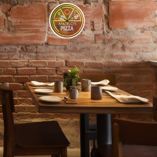 Horloge Nom personnalisé Neon Pizzeria Restaurant Mur Horl