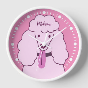 Horloge Nom personnalisé Poodle rose
