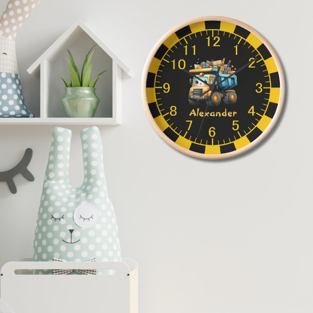 Horloge Nom personnalisé Véhicules de construction Baby Bo (Créateur téléchargé)