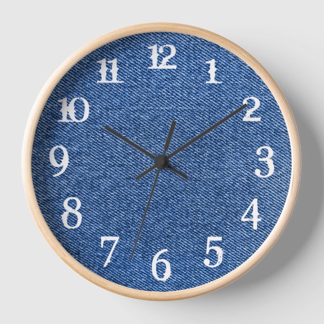 Horloge Nombres d'éclaboussures blanches en denim bleu pro (Recto)