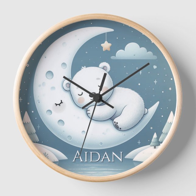 Horloge Noms de bébé personnalisés Sleeping Bear (Recto)