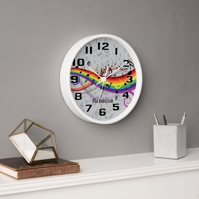 Horloge Notes de musique noire sur Gray (Bureau)