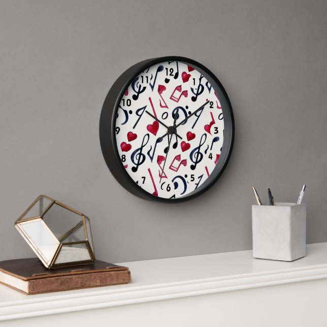 Horloge Notes de musique & symboles Noir & Blanc (Bureau)