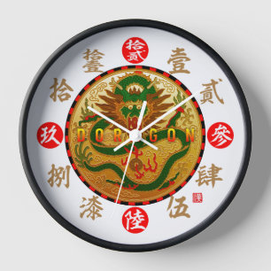 Horloge Numéros Dragon & Old Kanji
