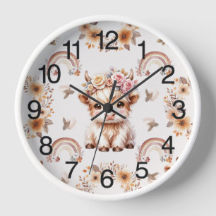 Horloge Nurserie Rêveuse Bohème de Vache des Highlands