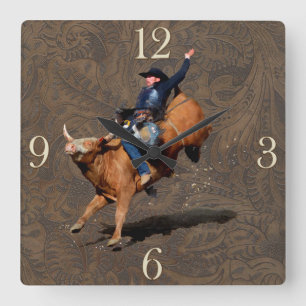 Horloge Occidentale À Thème Rodeo Cowboy Bull