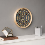 Horloge Ochre Brown Rouge Turquoise Bleu Hip Bohême Bali A<br><div class="desc">Belle motif en mosaïque bleu turquoise contemporain, rouge bordeaux foncé et jaune ocre batik . Motif décoratif disponible sur une variété de produits élégants et assortis accents et accessoires de décoration maison. Un design original pour le décorateur d'intérieur ou ceux qui aiment décorer leur chambre de maître ou d'enfant, la...</div>