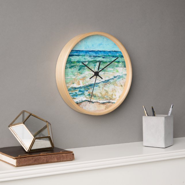 Horloge Œuvre d'art abstraite de plage et de littoral (Bureau)