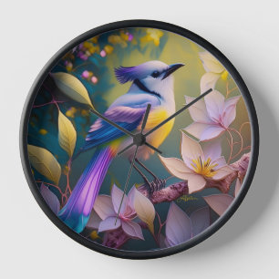 Horloge Oiseau à poitrine jaune violet
