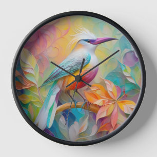 Horloge Oiseau à poitrine rouge à bec rose