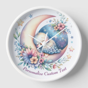 Horloge Oiseau de bébé mignon personnalisé dormant sur la 