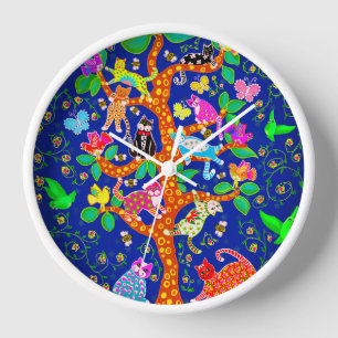Horloge Oiseau de chat Arbre de vie amusant