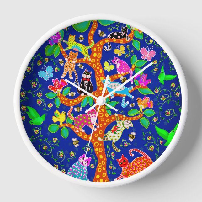 Horloge Oiseau de chat Arbre de vie amusant (Recto)