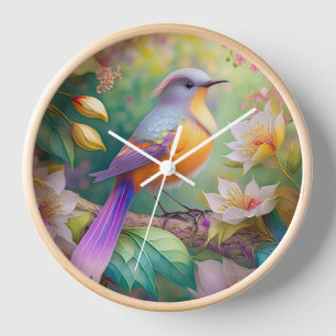 Horloge Oiseau Fantastique à Tête de Lavande et Poitrine O