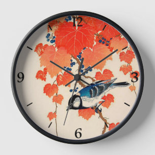 Horloge Oiseau japonais vintage et vigne automnale