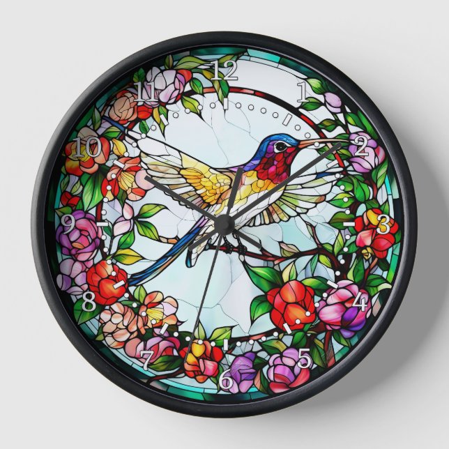 Horloge Oiseau-mouche de style vitrail (Recto)