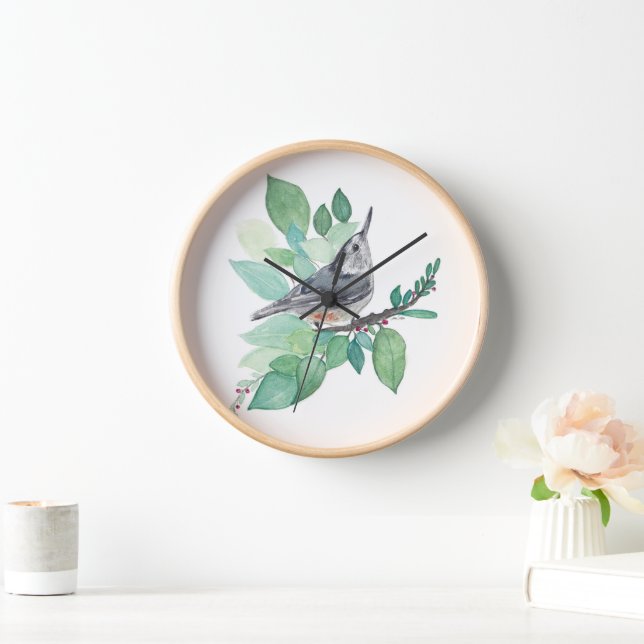 Horloge Oiseau Nuthatch à poitrine blanche Décor Mur (Maison)