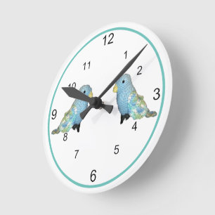 Horloge - Oiseaux bleus et verts