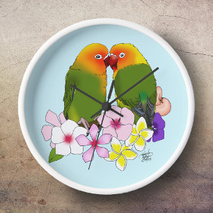 Horloge Oiseaux d'amour Fleurs tropicales