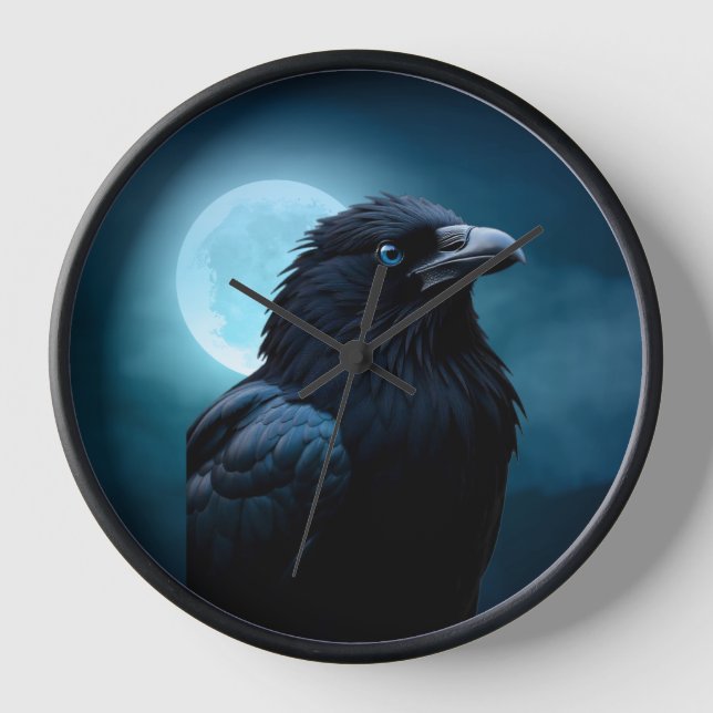 Horloge Oiseaux naturels Lune Corbeau-Corbeau (Recto)