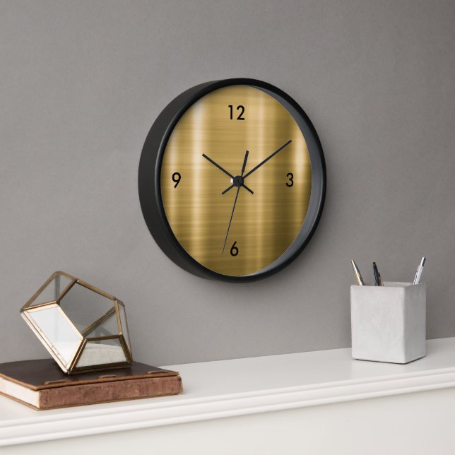 Horloge Or métallique brossé moderne Noir (Bureau)