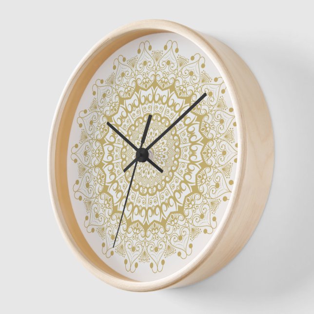 Horloge Or sur le motif mandarin blanc orné (Angle)