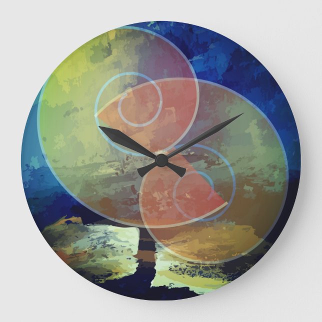 Horloge orange, bleue et jaune de "force" d'art (Recto)