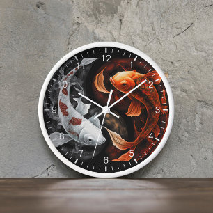Horloge Orange Et Blanc Lucky Koi Poisson Japon Art