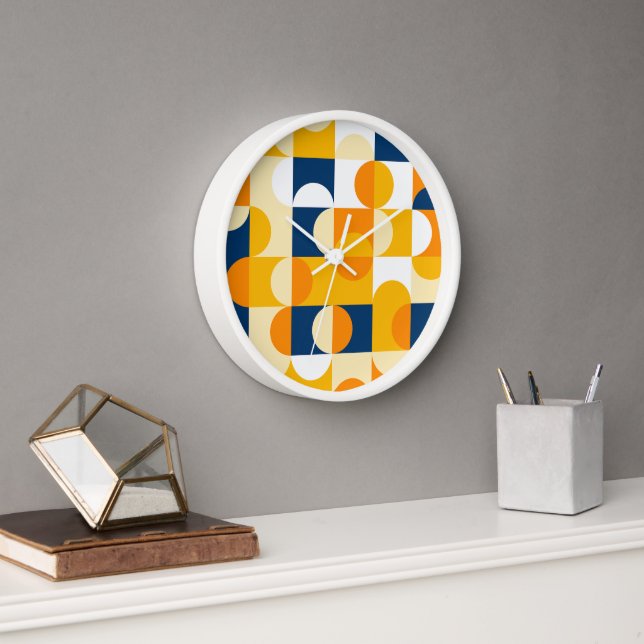 Horloge Orange Jaune foncé Marine Bleu Motif d'art rétro (Bureau)