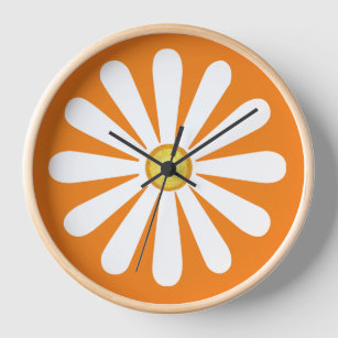 Horloge orange marguerite rétro