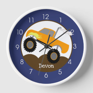 Horloge Orange Monster Truck Boys Nursery Enfants bébé