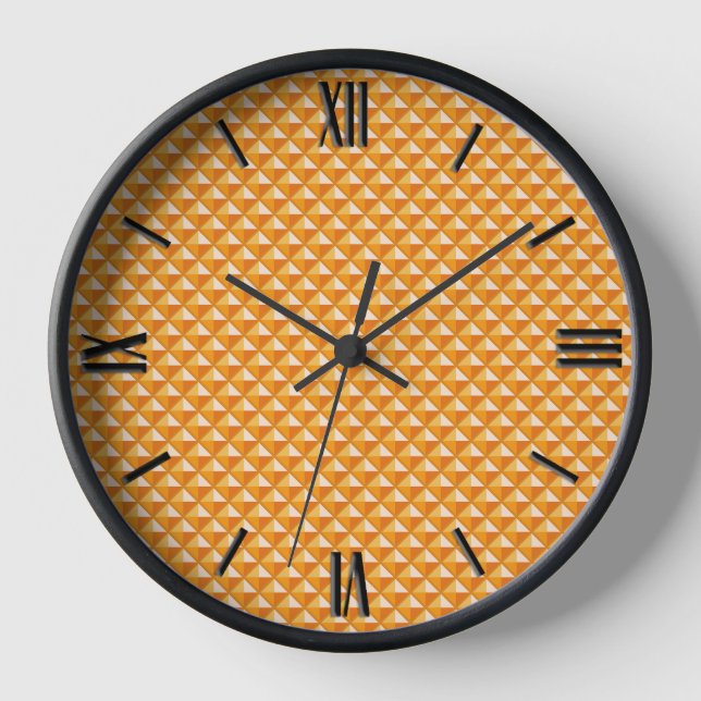 Horloge Orange sorbet, aspect émail, grille cloutée (Recto)
