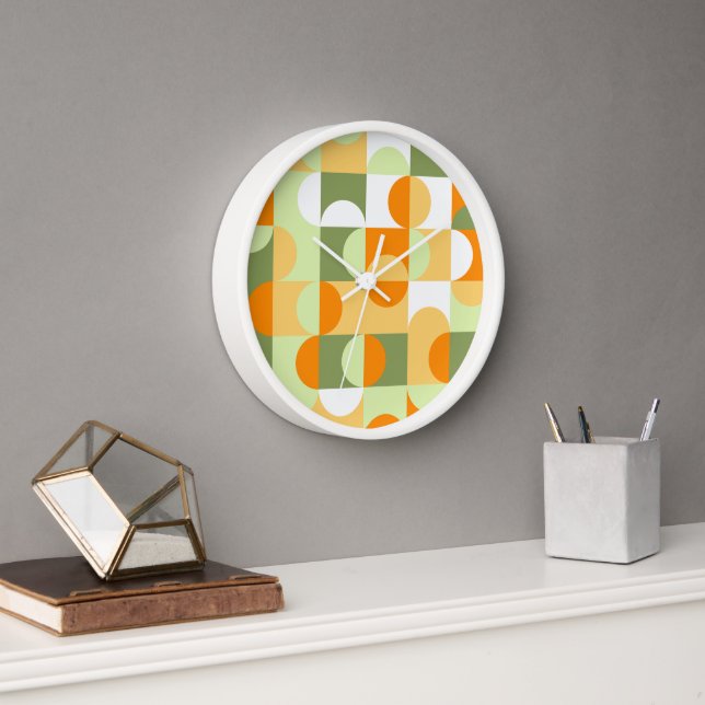 Horloge Orange Sunny Jaune foncé Vert Motif d'art rétro (Bureau)