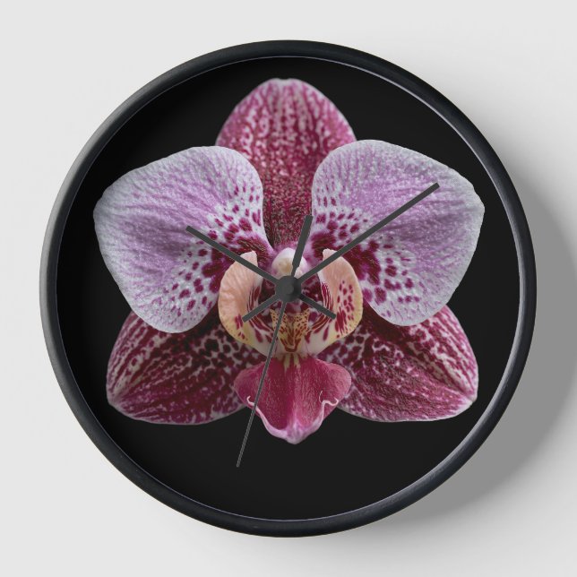 Horloge Orchidée sur fond noir (Recto)
