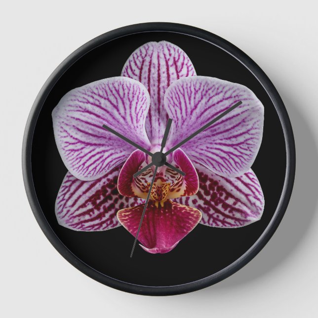 Horloge Orchidée sur fond noir (Recto)