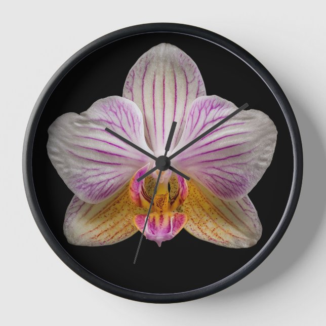 Horloge Orchidée sur fond noir (Recto)