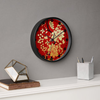 Horloge Oriental Golden Flowers