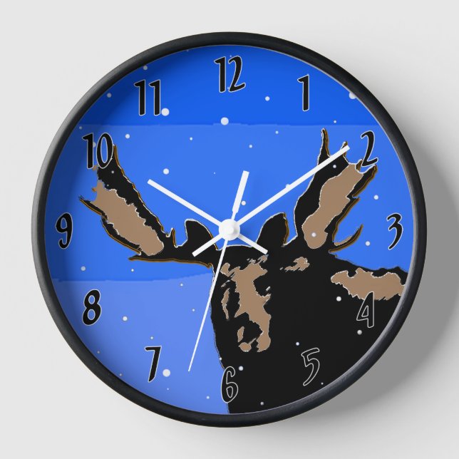 Horloge Orignal en Hiver - Art de la faune original (Recto)