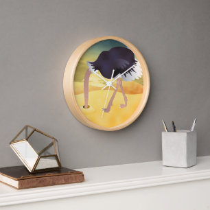 Horloge Ostrich Caricature Avec Tête Dans Le Sable